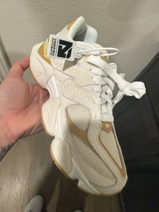 New Balance 9060 Women's White and Gold Chunky Athletic Sneakers - Picture 3 of 3